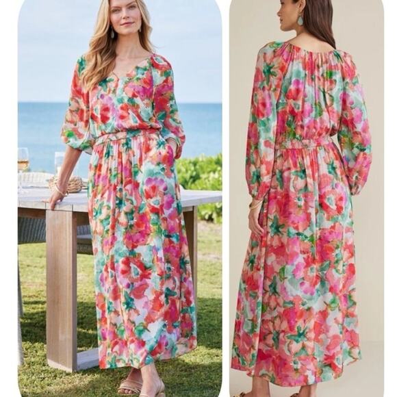 Soft Surroundings Dresses & Skirts - Soft Surroundings Evalina Maxi Dress 2X Plus Floral Chiffon Pockets Tropical